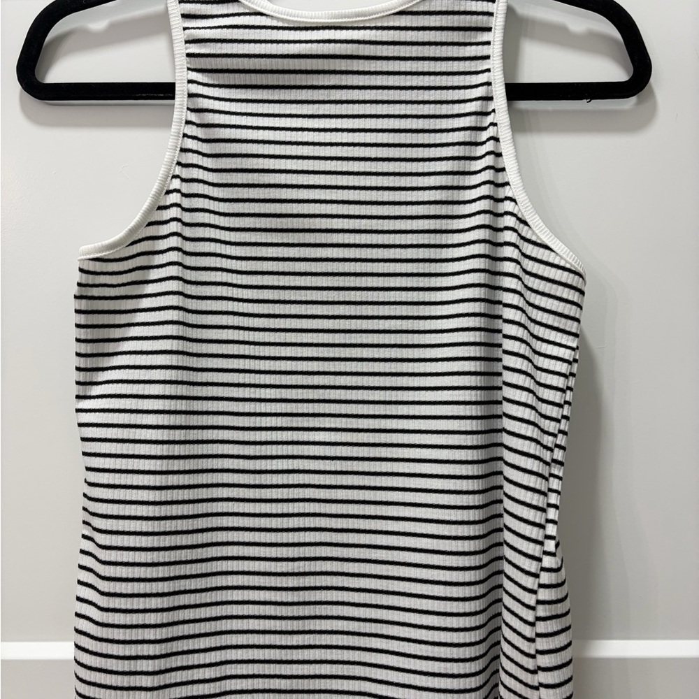 Striped Black and White Layering Staple Capsule Women's Tank Top. Size Small